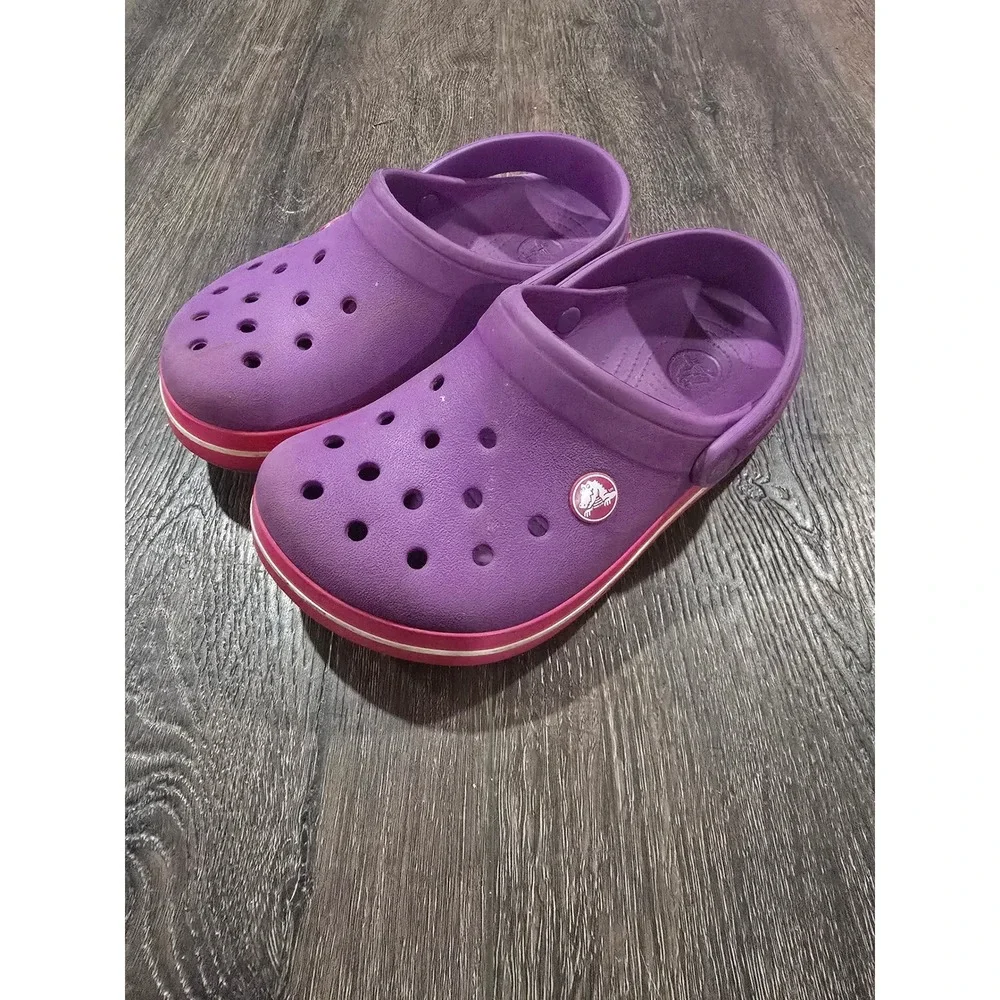 Crocs Kids Crocband Clogs Purple Pink Sporty Sandals Shoes Size J1